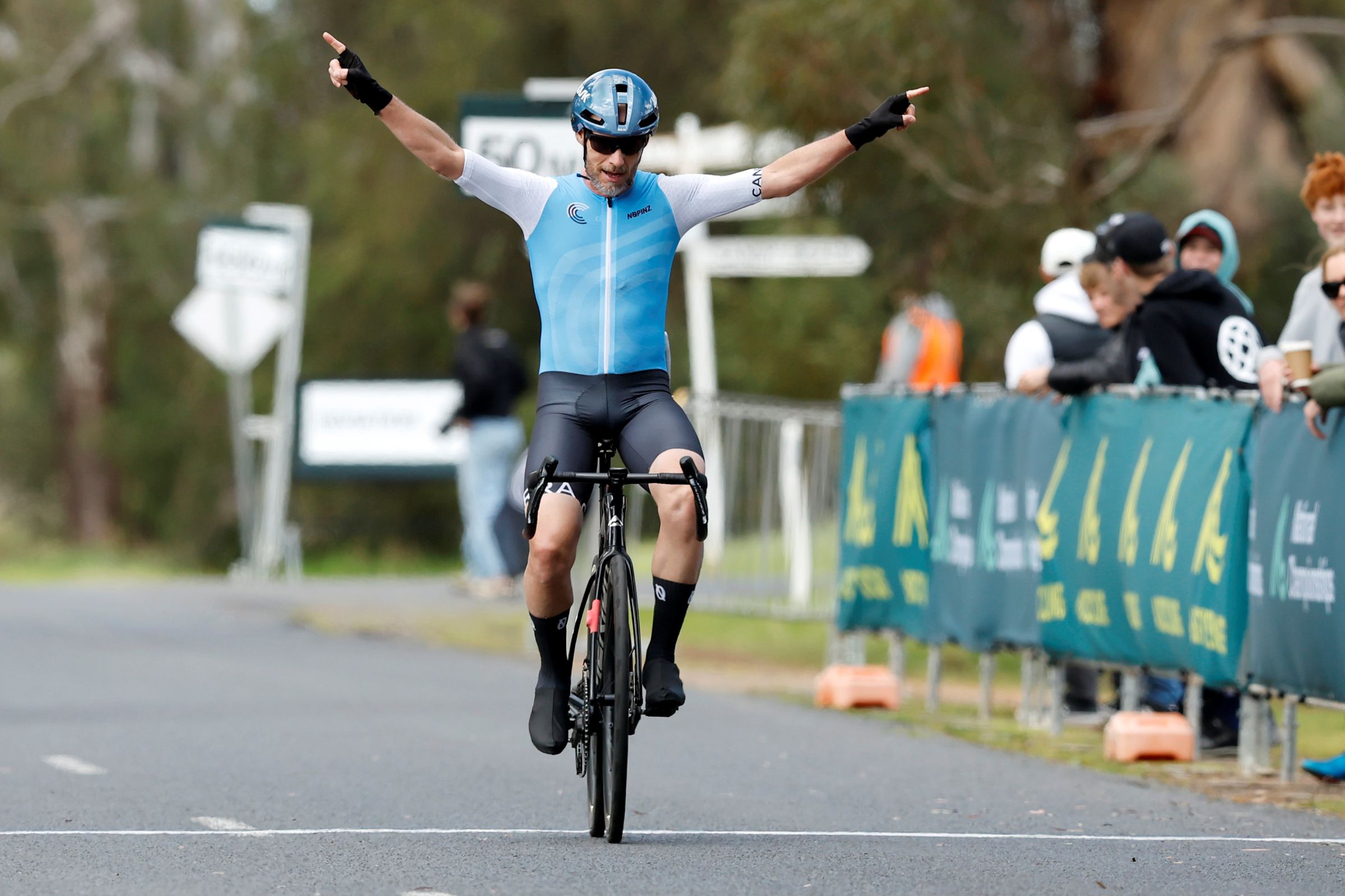 Steve Crispin wins a masters road race at the 2025 AusCycling Junior & Masters Road National Championships in Wagga Wagga